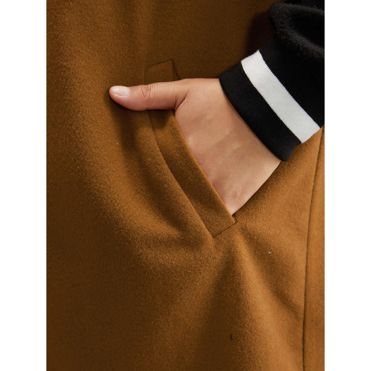 Plus Size Lapel Collar Patchwork Contrast Trim Coat Women Tan Casual Contrast Ladies Everyday Winter Coats BloomChic 30/6X Product Image