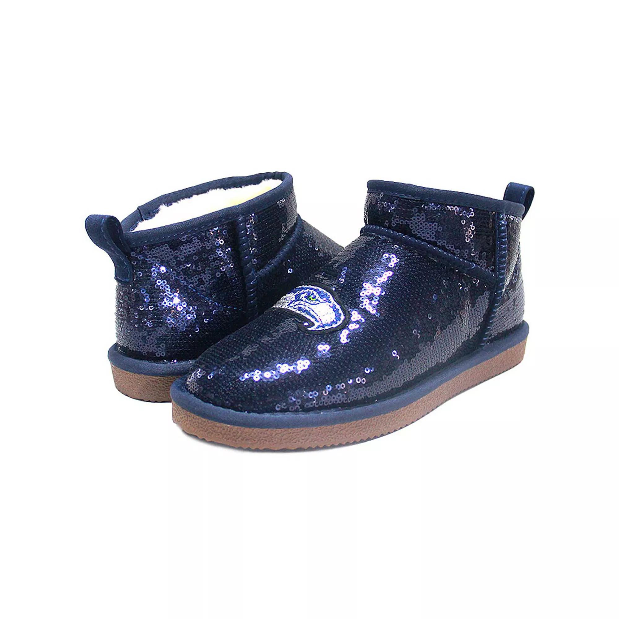 Women's Cuce Navy Seattle Seahawks Sequin Ankle Boots,  Product Image