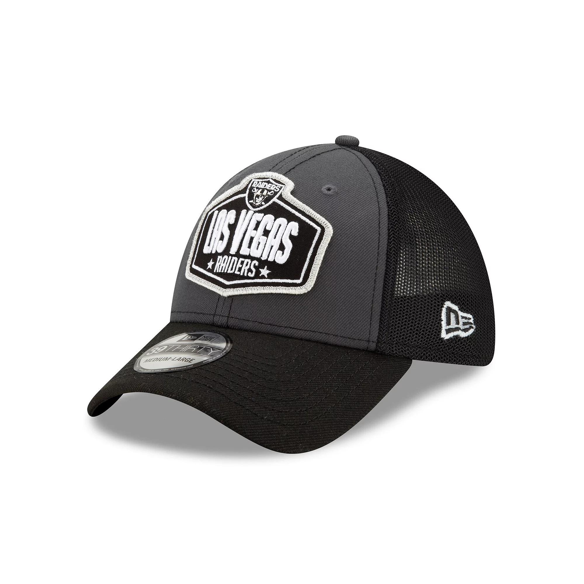 Men's New Era Graphite/Black Las Vegas Raiders 2021 NFL Draft Trucker 39THIRTY Flex Hat, Size: Small/Medium, Lvr Dark G Product Image