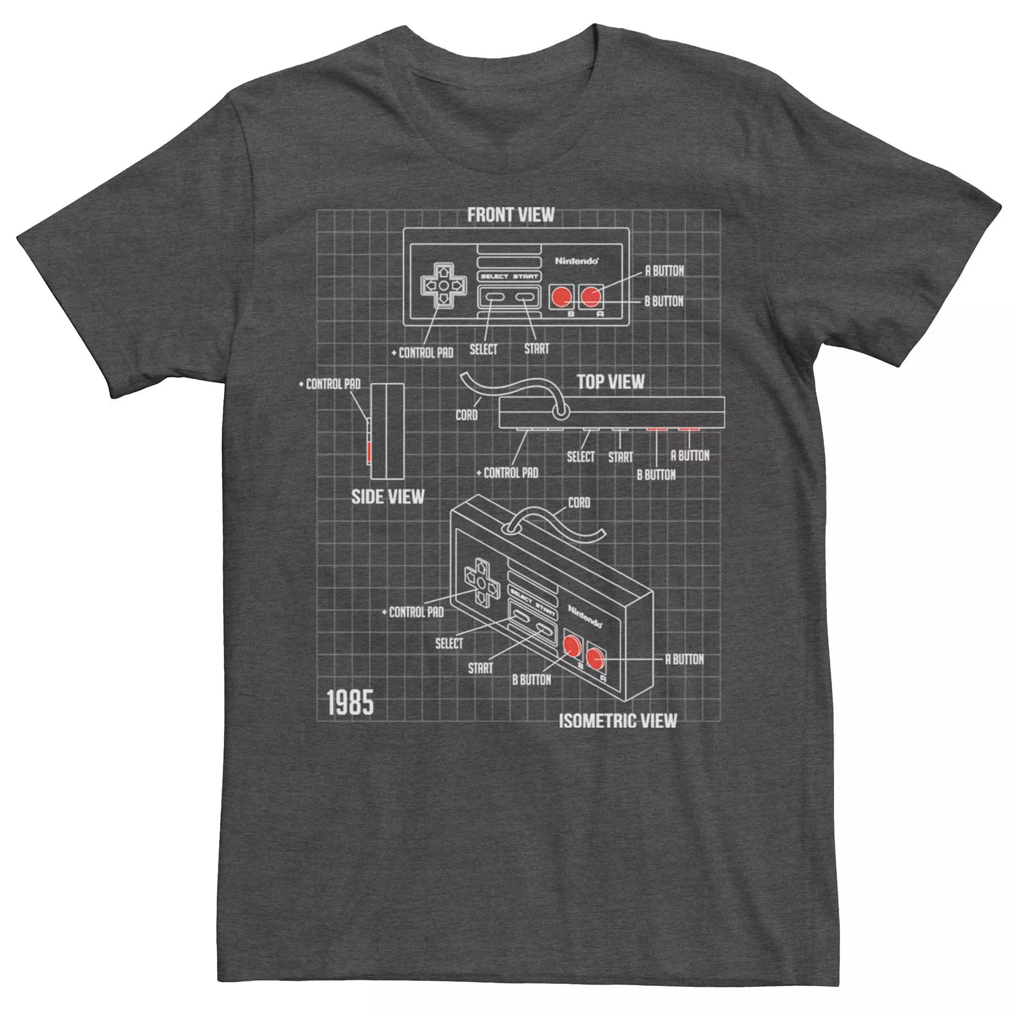 Men's Nintendo NES Controller Schematic Tee, Size: XL, Grey Heather Product Image