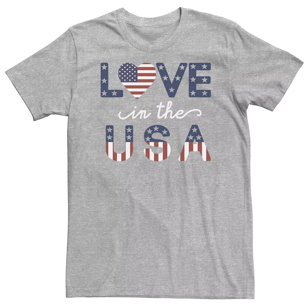 Big & Tall Americana "Love In The USA" Flag Text Tee, Men's, Size: Large Tall, Athletic Grey Product Image
