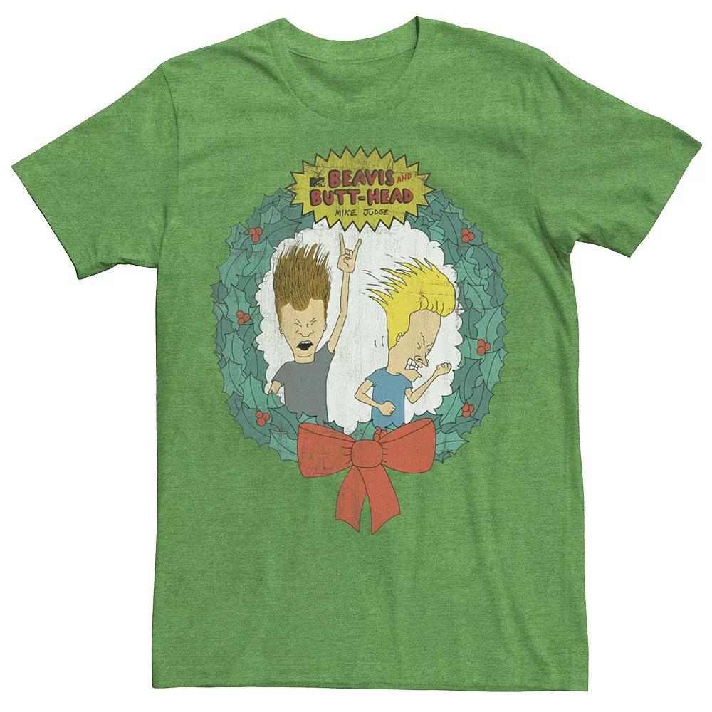 Men's Cartoon Network Beavis and Butthead Christmas Wreath Tee,  Product Image