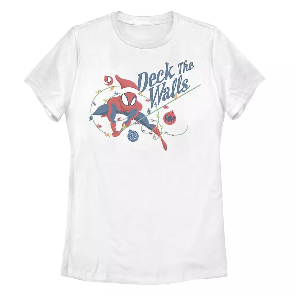 Juniors' Marvel Spider-Man "Deck the Walls" Christmas Graphic Tee, Girl's, Size: XL, White Product Image
