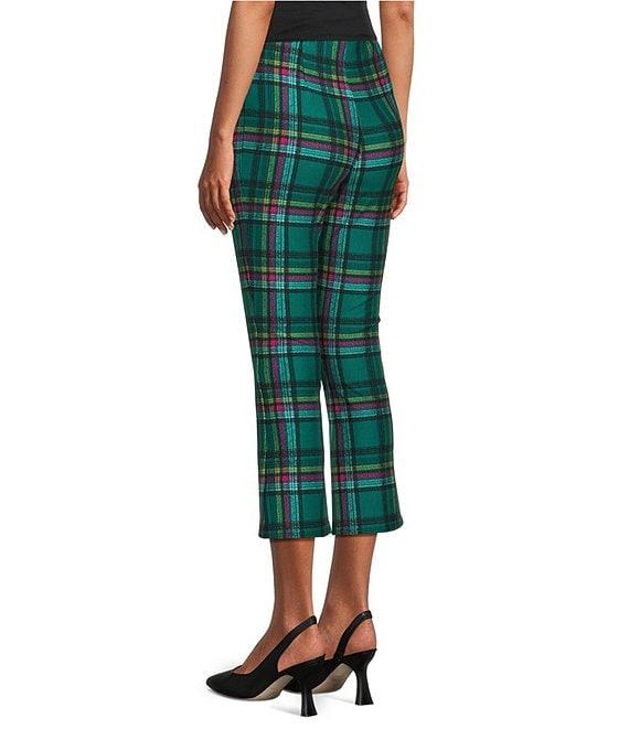 Slim Factor by Investments Ponte Knit Aventurine Plaid No Waist Kick Flare Crop Split Hem Pants Product Image