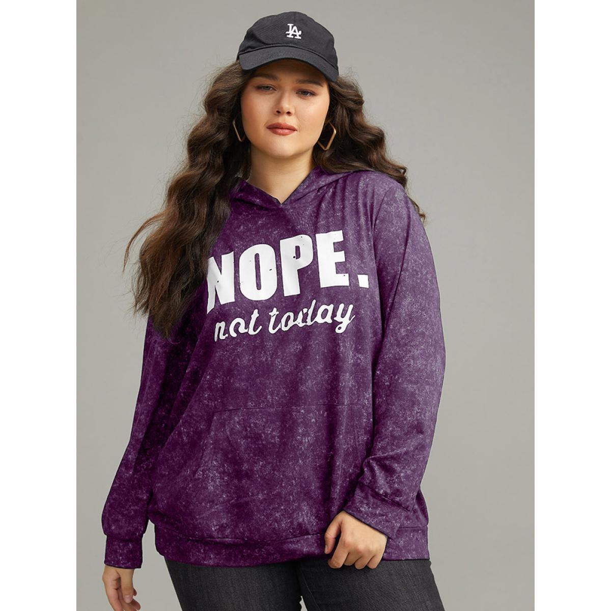 Plus Size Letter Vintage Hooded Pocket Sweatshirt Women DarkGreen Casual Printed Dailywear Sweatshirts BloomChic 28/5X Product Image