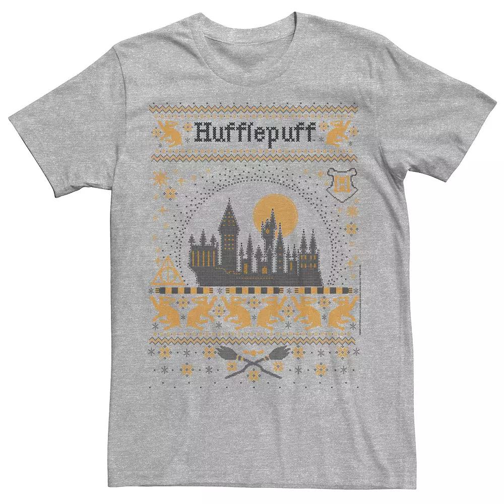 Men's Harry Potter Christmas Hufflepuff Ugly Sweater Tee, Size: XXL, Athletic Grey Product Image