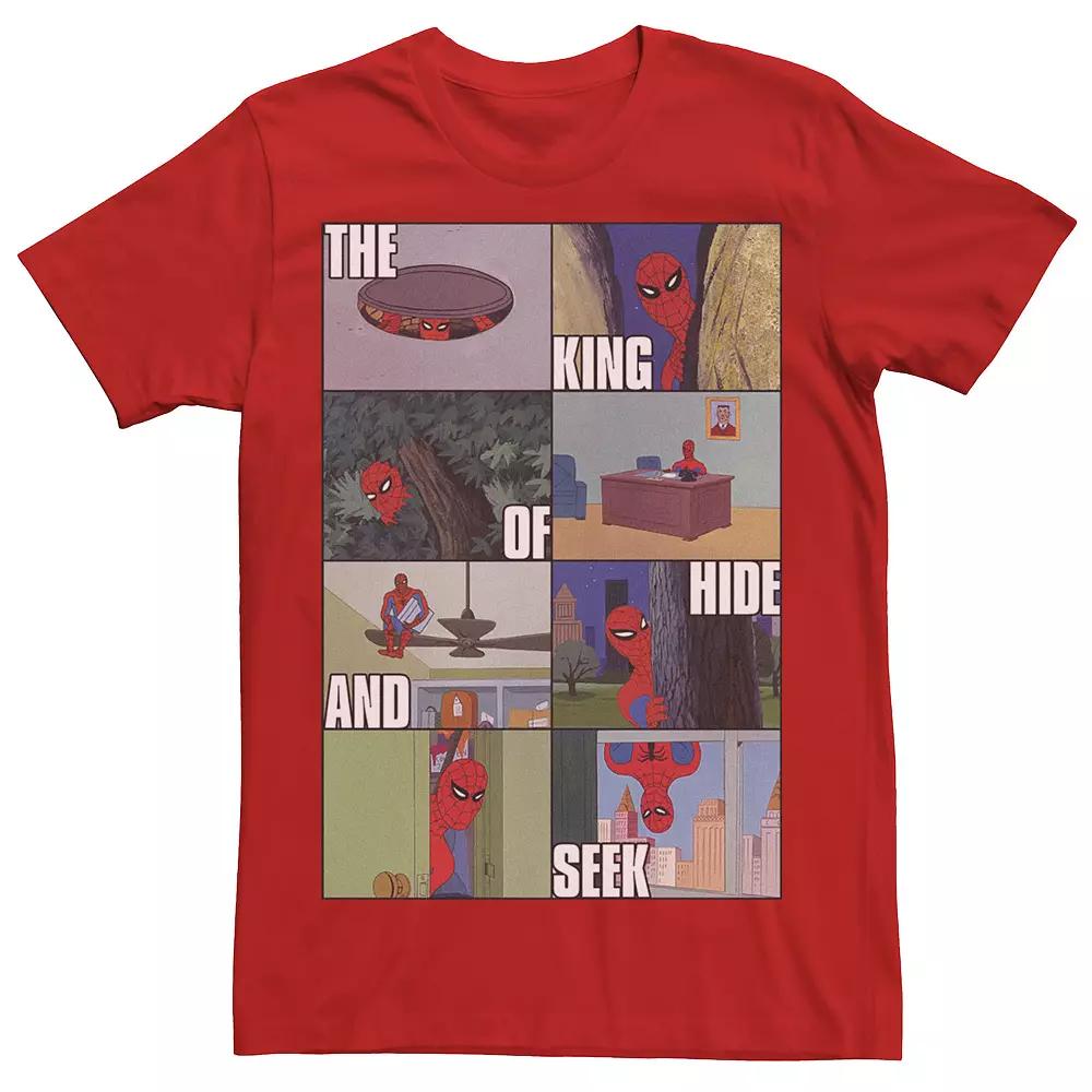 Men's Marvel Spider-Man The King Of Hide And Seek Portrait Panels Graphic Tee, Size: Small, Red Product Image