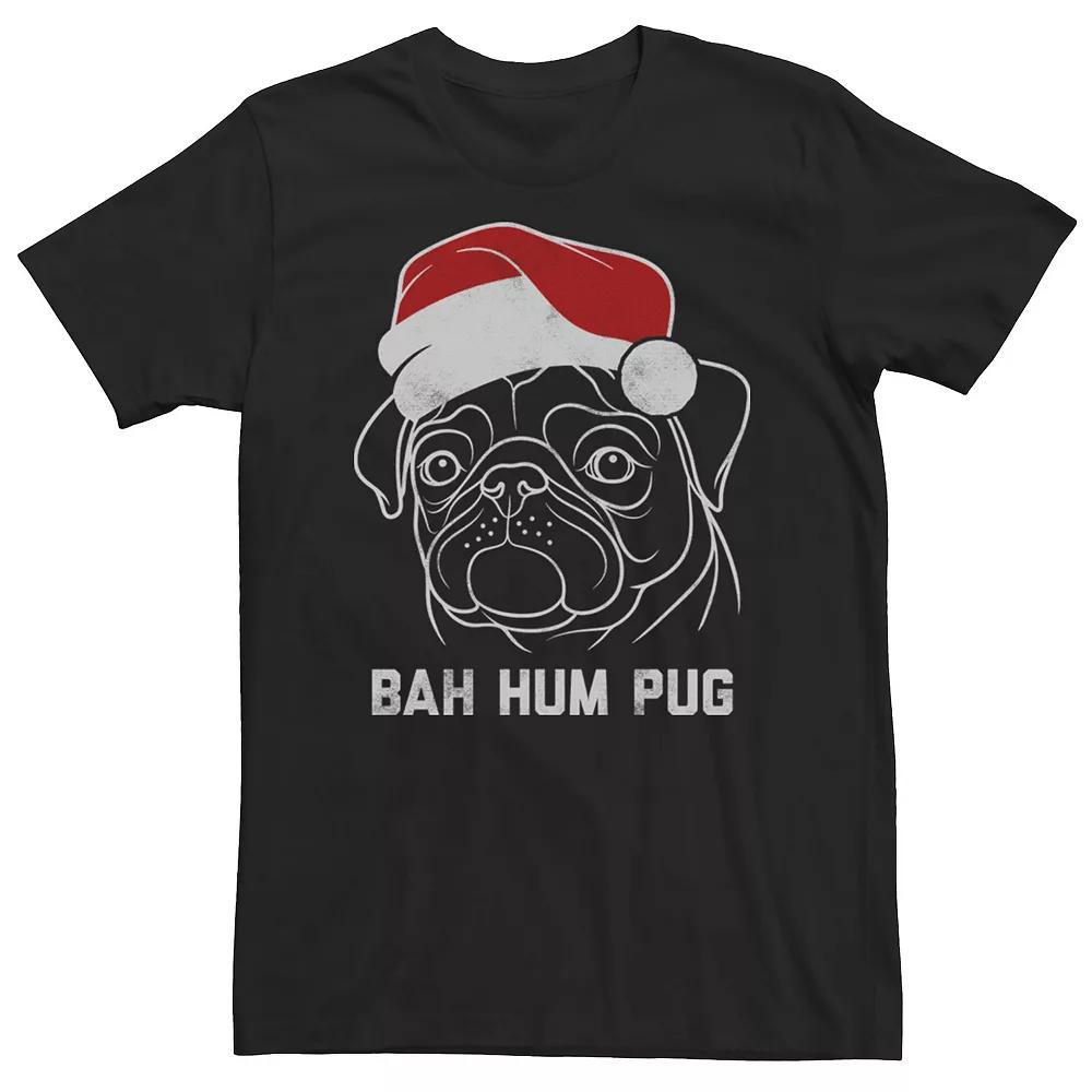 Men's Bah Hum Pug Santa Hat Outline Christmas Graphic Tee,  Product Image