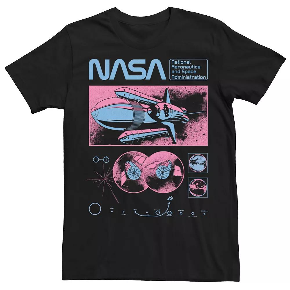 Men's NASA Pink Blue Shuttle Poster Collage Tee, Size: XL, Black Product Image