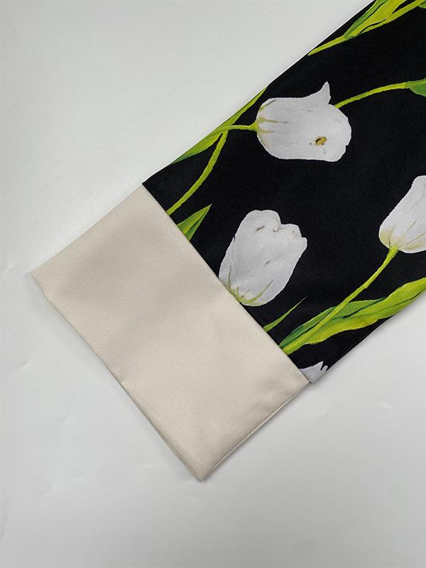 A-line Loose Buttoned Flower Print Stand Collar Mini Dresses Product Image