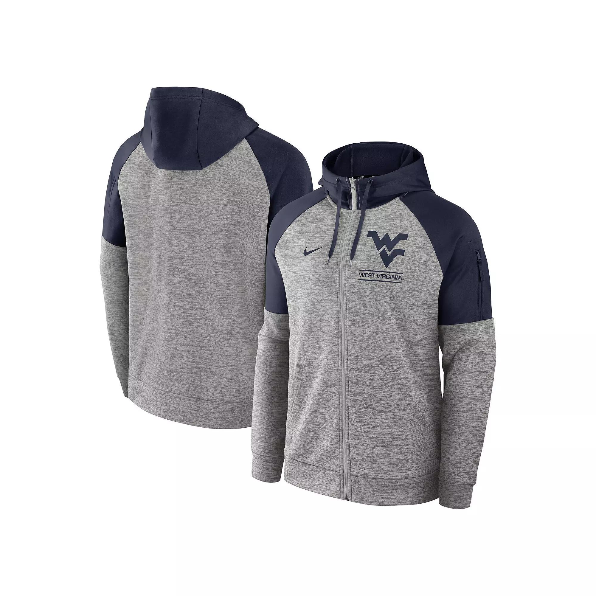 Men's Nike Heather Gray West Virginia Mountaineers Fitness Raglan��Performance Full-Zip Hoodie, Size: Small, Grey Product Image