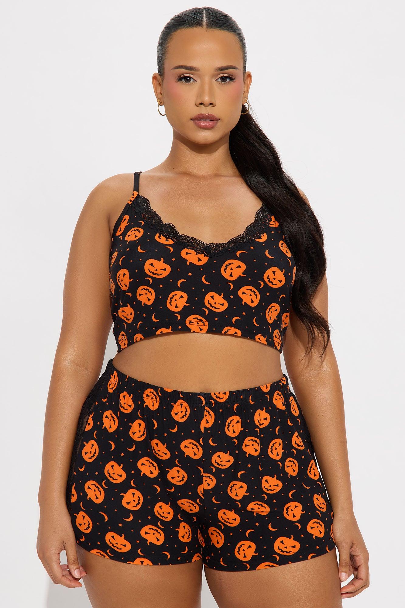 Spooky Pumpkins Halloween Cami PJ Short Set - Black/Orange Female Product Image