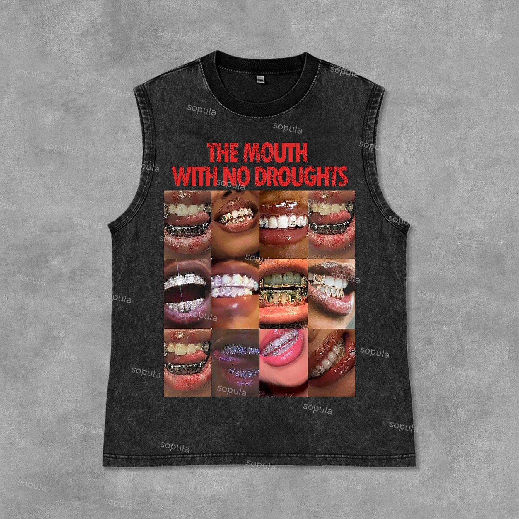Vintage Lips Graphic The Mouth With No Droughts Print Acid Washed Sleeveless Tank Top Product Image