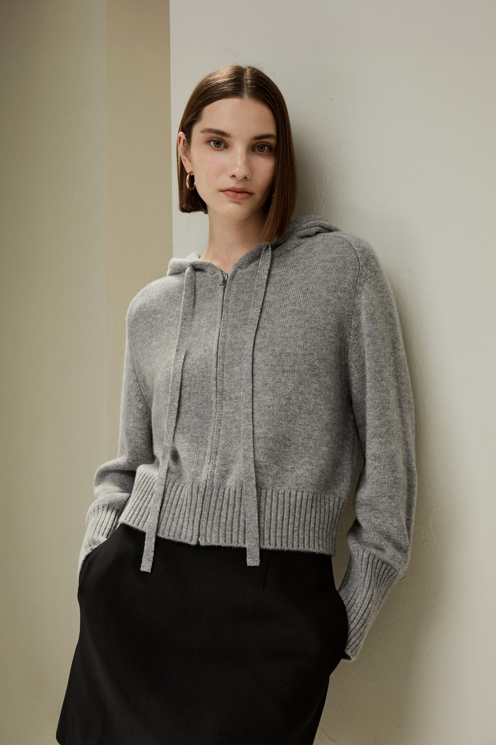 Short Zip-Up Wool Cashmere Hoodie Product Image