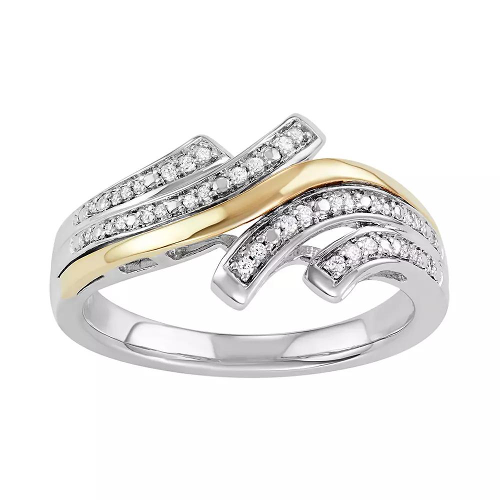 Two Tone Sterling Silver 1/10 Carat T.W. Diamond Bypass Ring, Women's, Size: 6, White Product Image