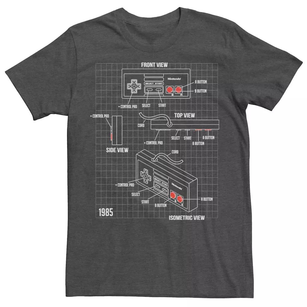 Men's Nintendo NES Controller Schematic Tee, Size: XL, Grey Heather Product Image