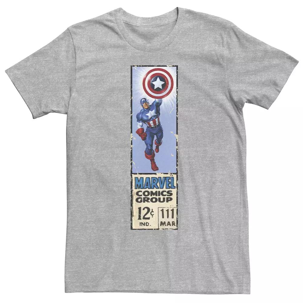 Men's Captain America Graphic Comic Tee, Size: Small, Athletic Grey Product Image