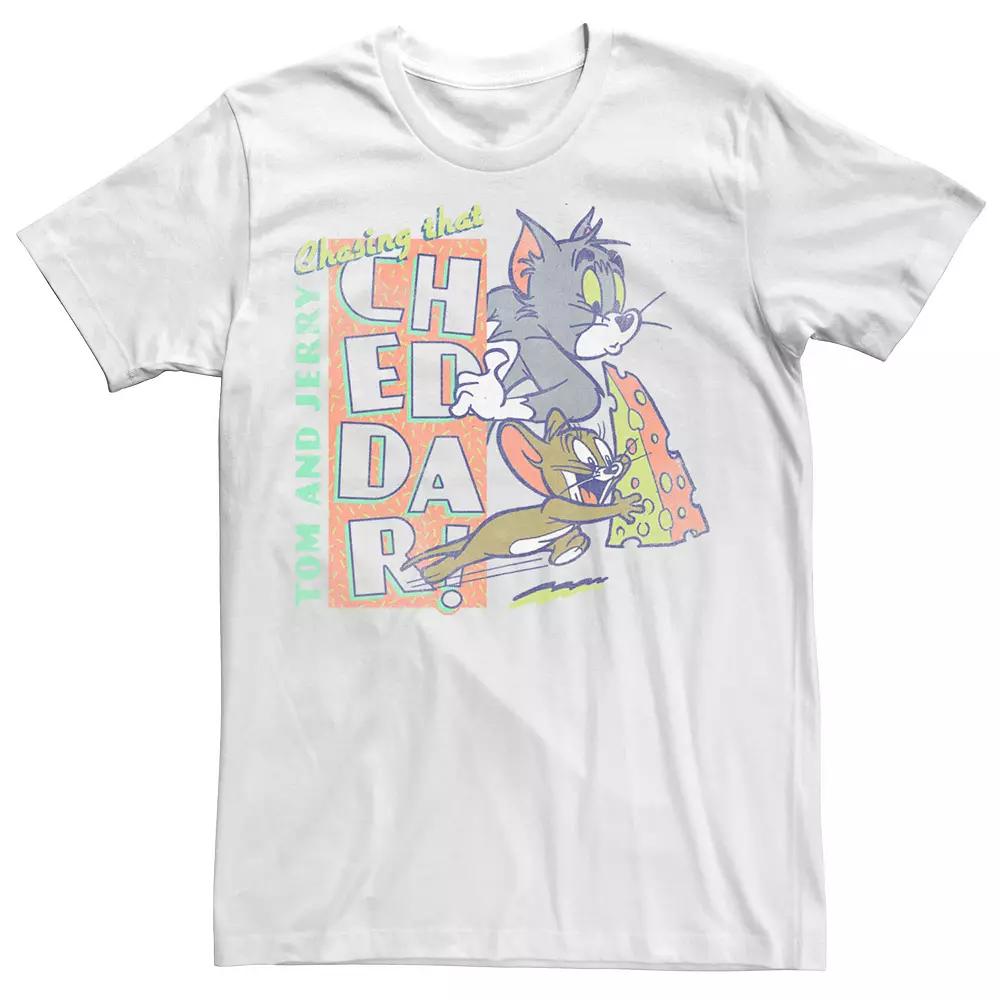 Men's Tom And Jerry Chasing That Cheddar Tee, Size: XL, White Product Image