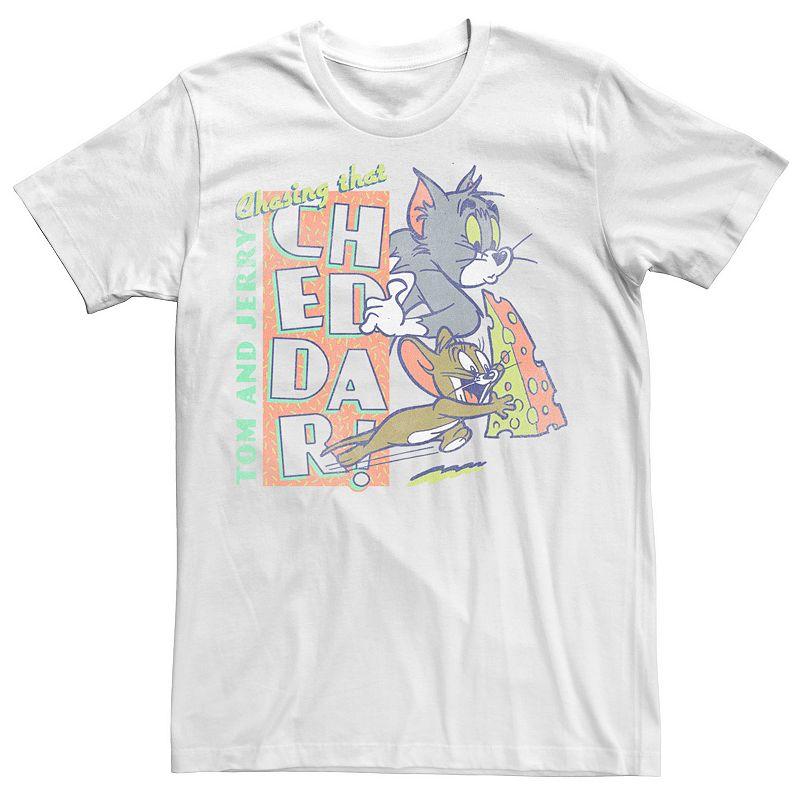 Men's Tom And Jerry Chasing That Cheddar Tee, Size: XL, White Product Image
