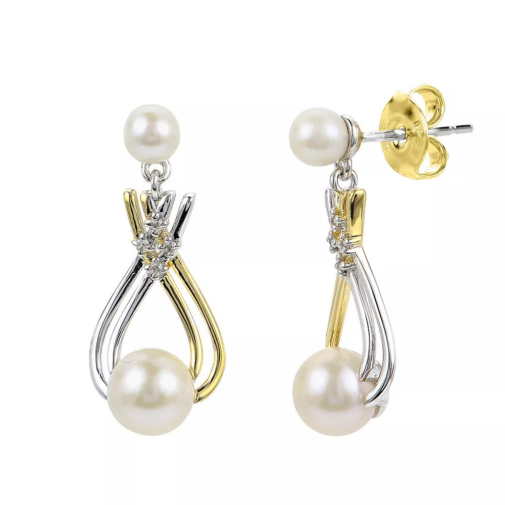 PearLustre by Imperial 14k Gold Over Silver Two Tone Freshwater Cultured Pearl & Lab-Created White Sapphire Earrings, Womens Product Image