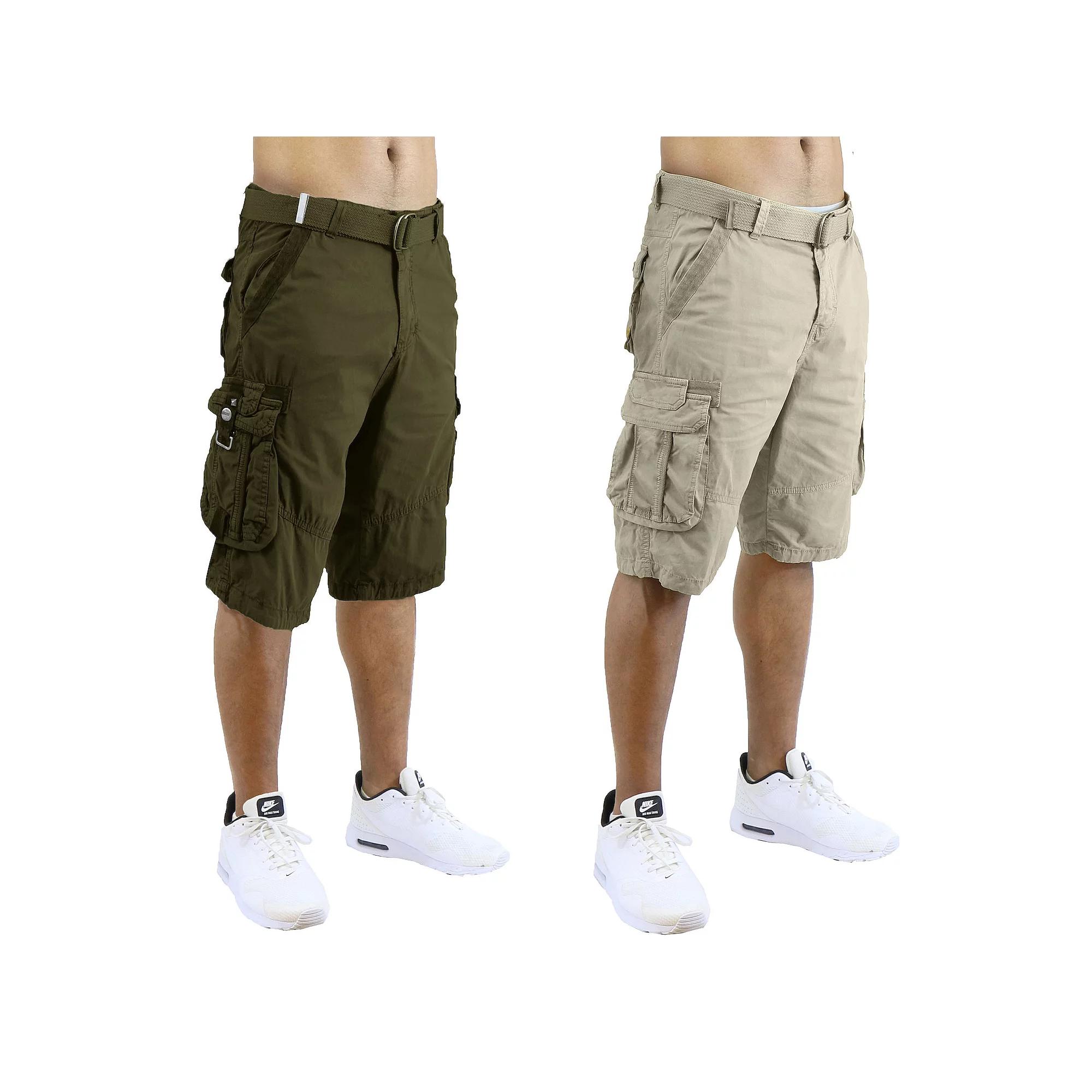 Men's Blu Rock 13.5" Distressed Cotton Cargo Shorts with Belt 2-Pack, Size: 40, Olive Light Green Product Image