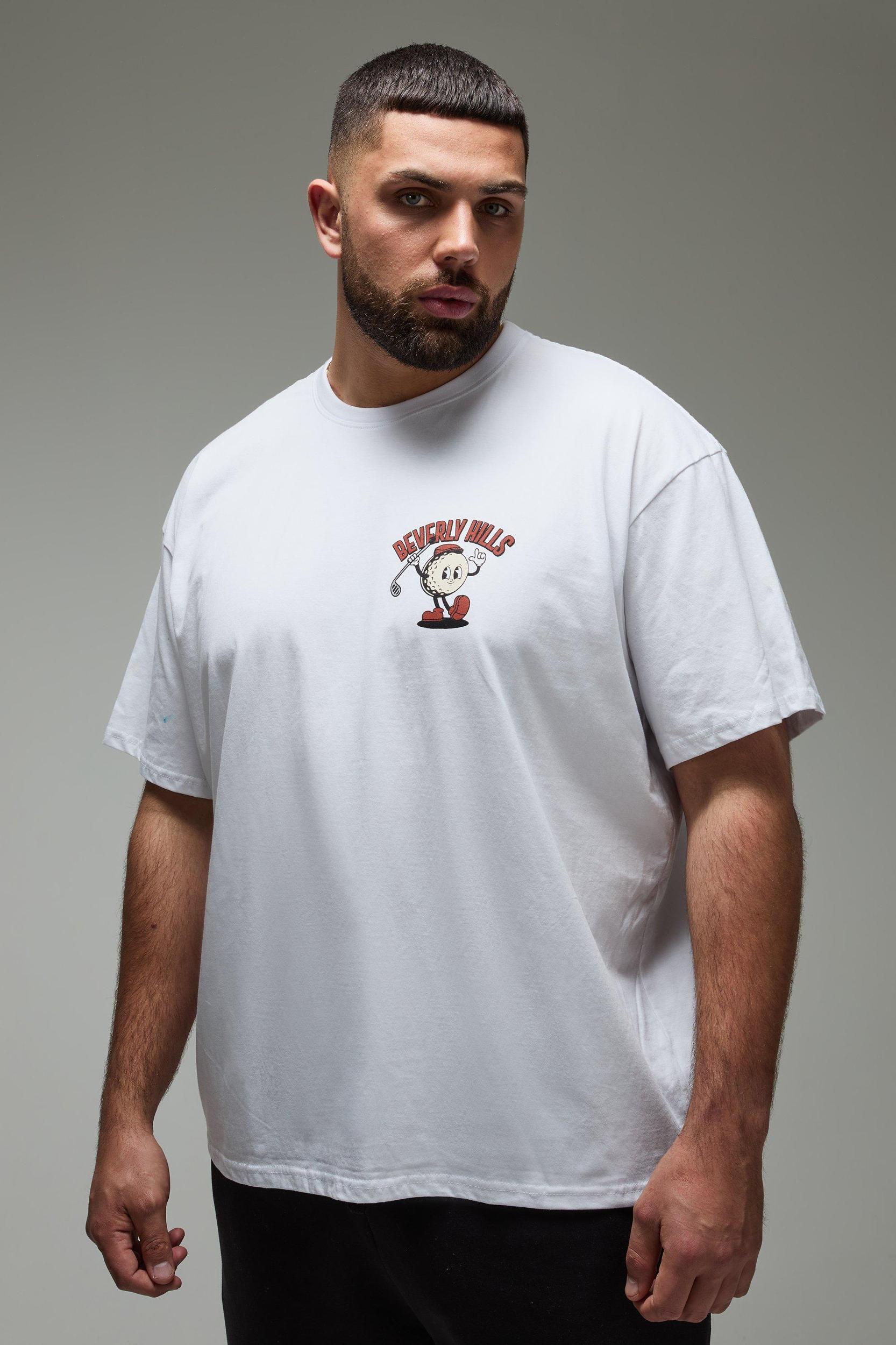Plus Oversized Beverley Hills Golf Cartoon Graphic T-Shirt | boohooMAN USA Product Image