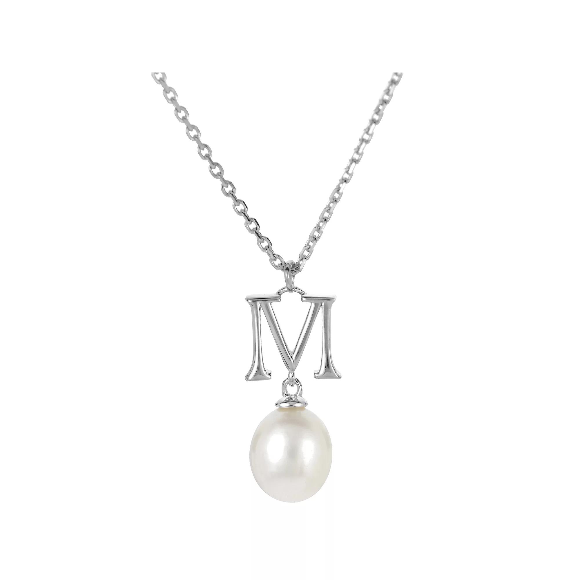 PearLustre by Imperial Sterling Silver Freshwater Cultured Pearl Initial Pendant Necklace, Women's,  Product Image