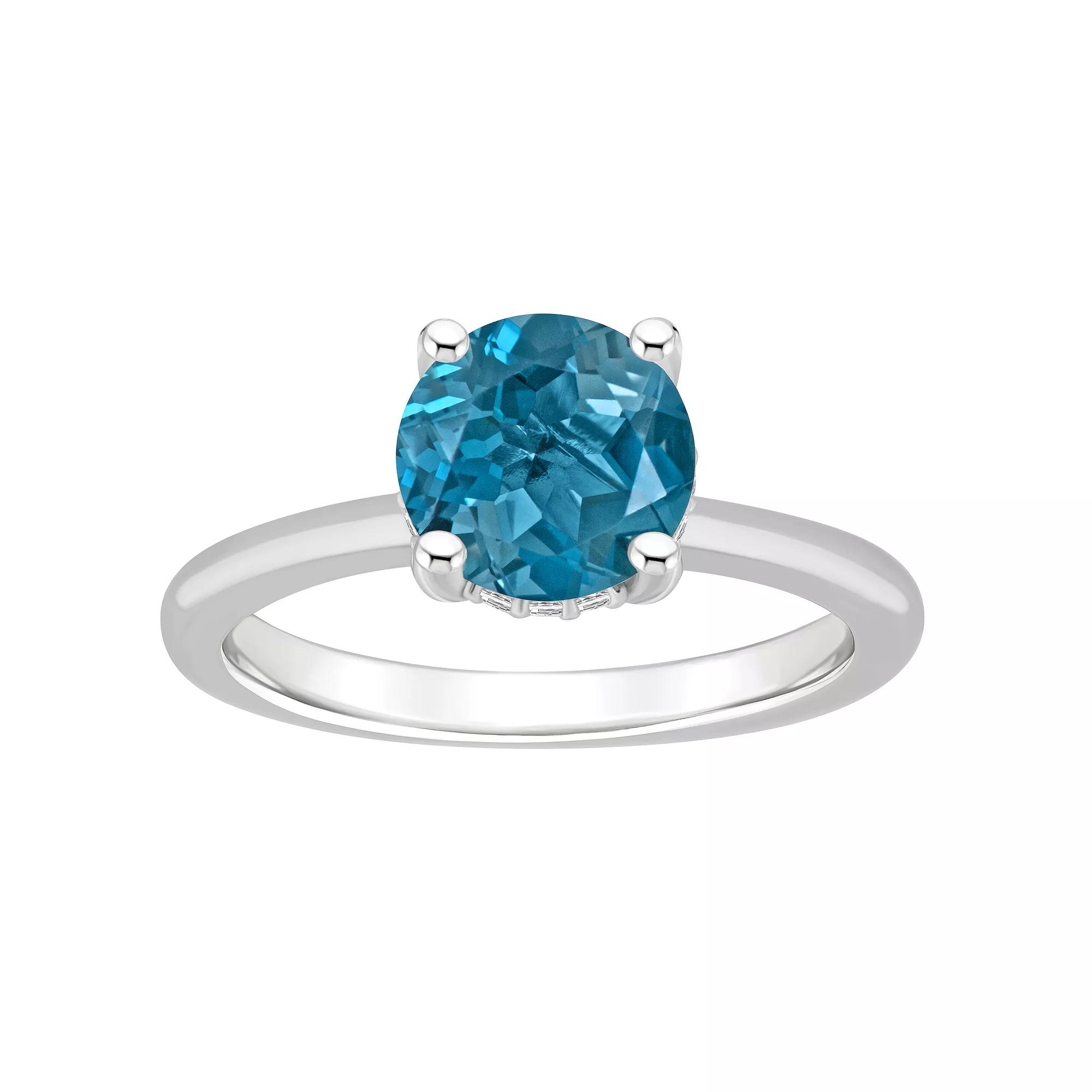 Alyson Layne Sterling Silver 8 mm Round Gemstone & Diamond Accent Ring, Women's, Size: 5, London Blue Topaz Product Image