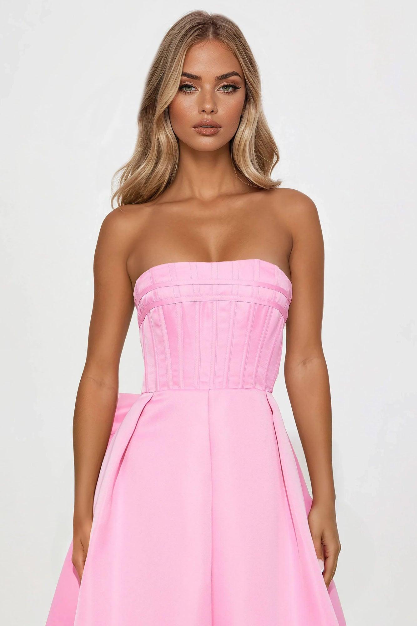 Majestic Night Satin Midi Dress - Pink Female Product Image