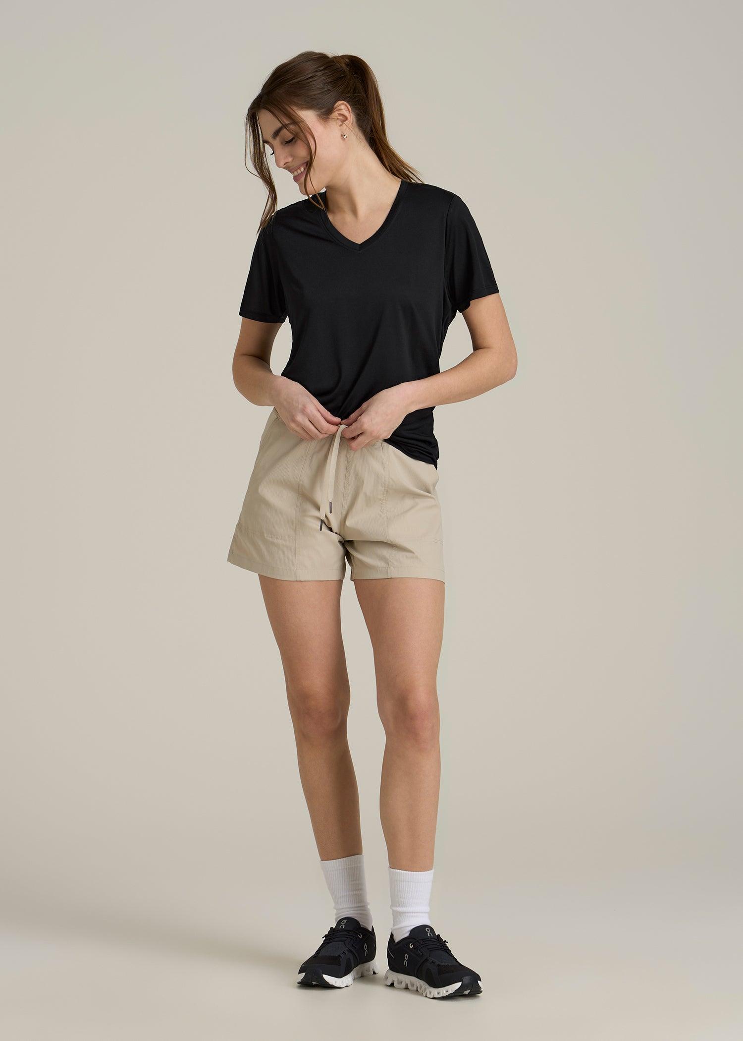 Short Sleeve Active V Neck T-Shirt for Tall Women in Black Female Product Image