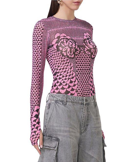 AFRM Kaylee Mesh Printed Crew Neck Long Sleeve Top Product Image