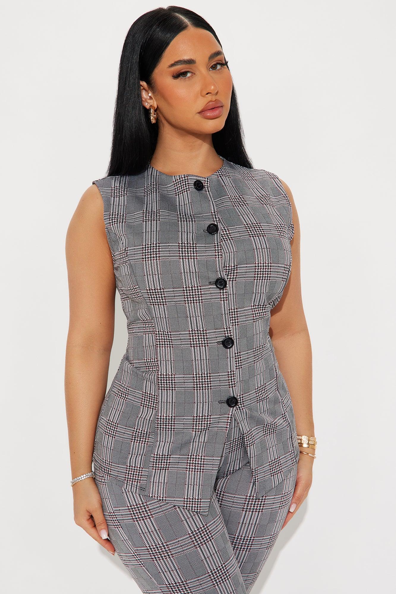 Office Sweetheart Plaid Pant Set - Black/combo Product Image