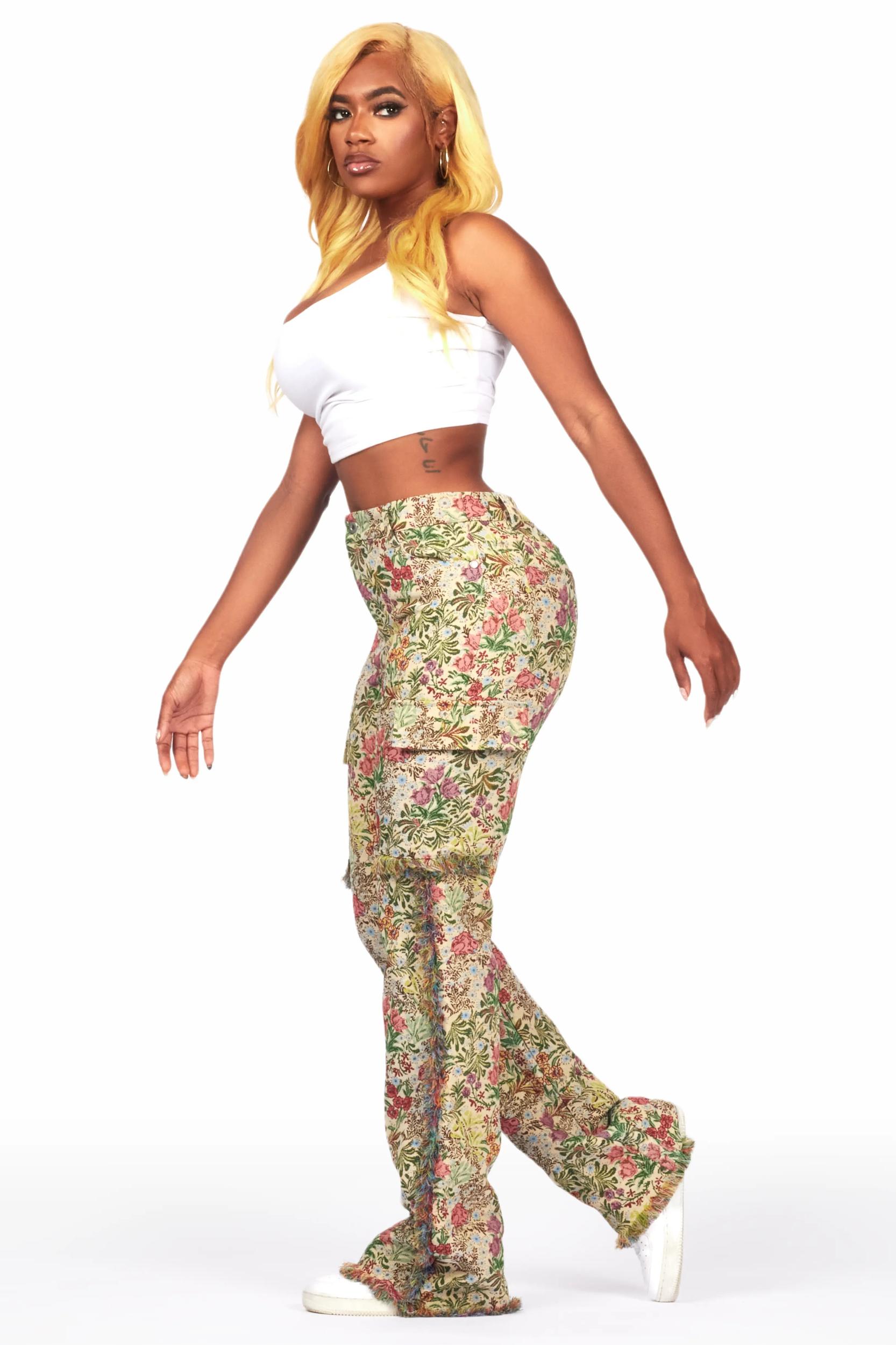 Tamia Beige Floral Tapestry Stacked Pant Female Product Image