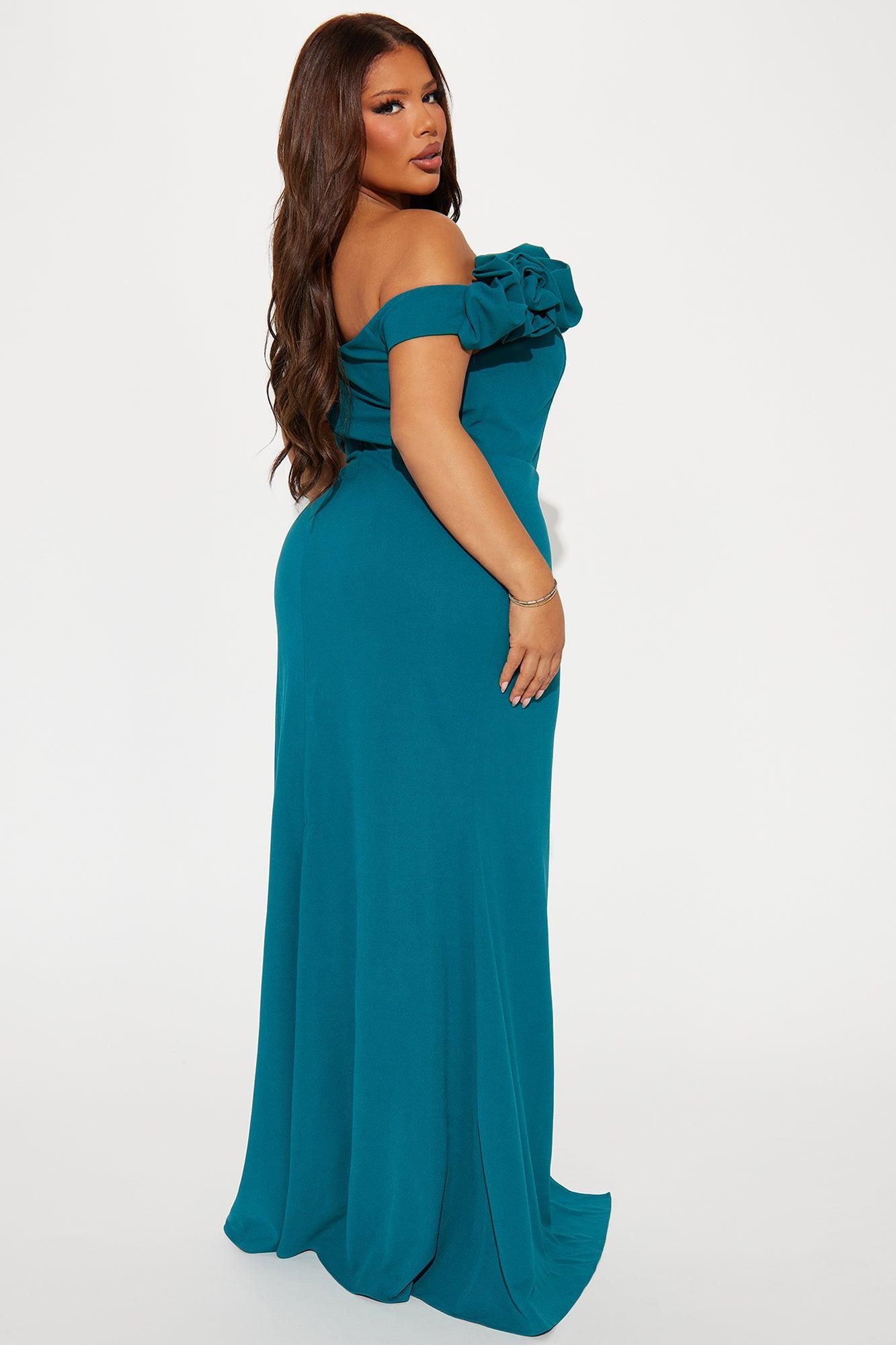 Ericka Floral Off Shoulder Gown - Teal Product Image
