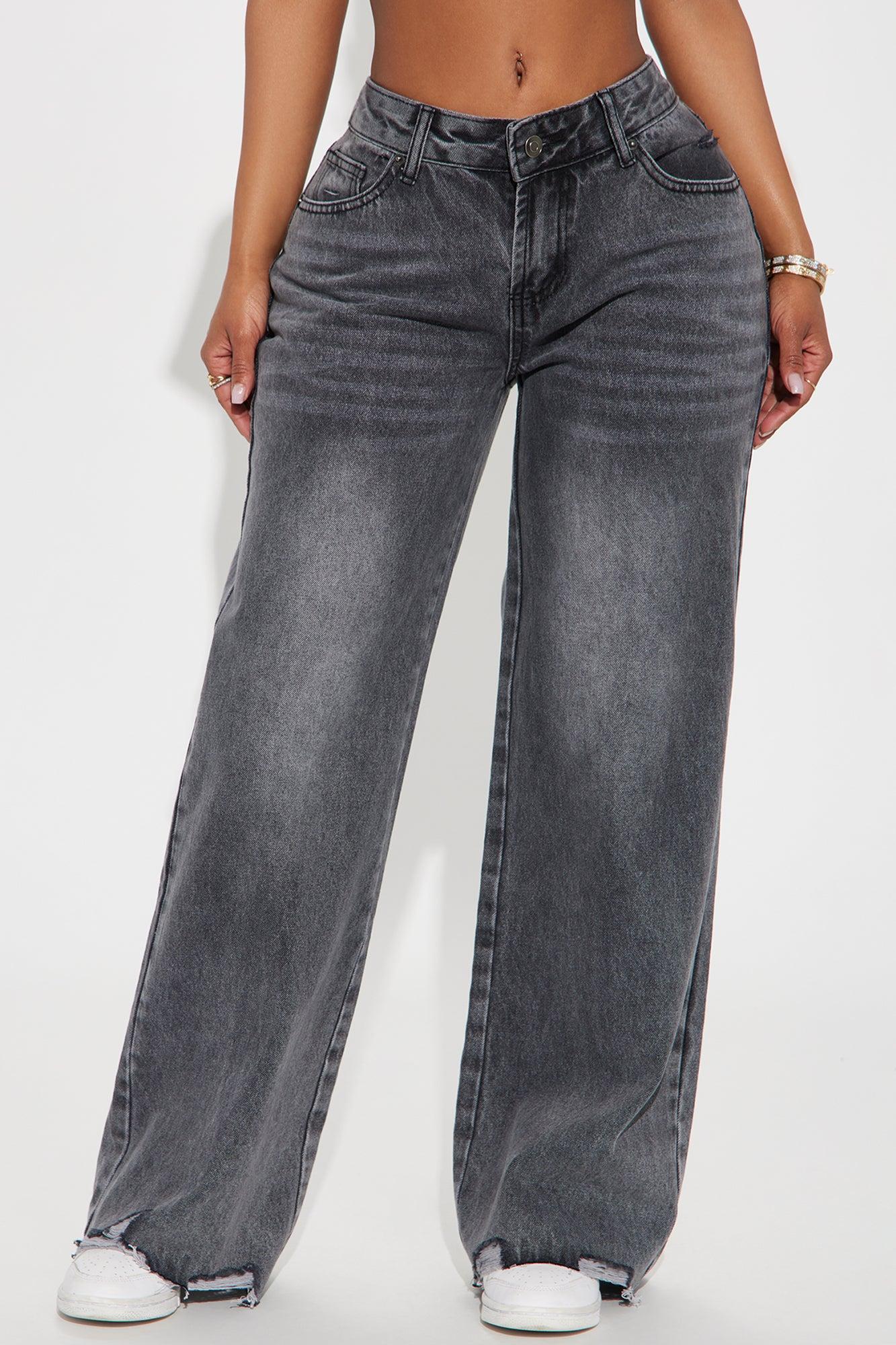 Shay Non Stretch Destructed Wide Leg Jeans - Black Wash Product Image