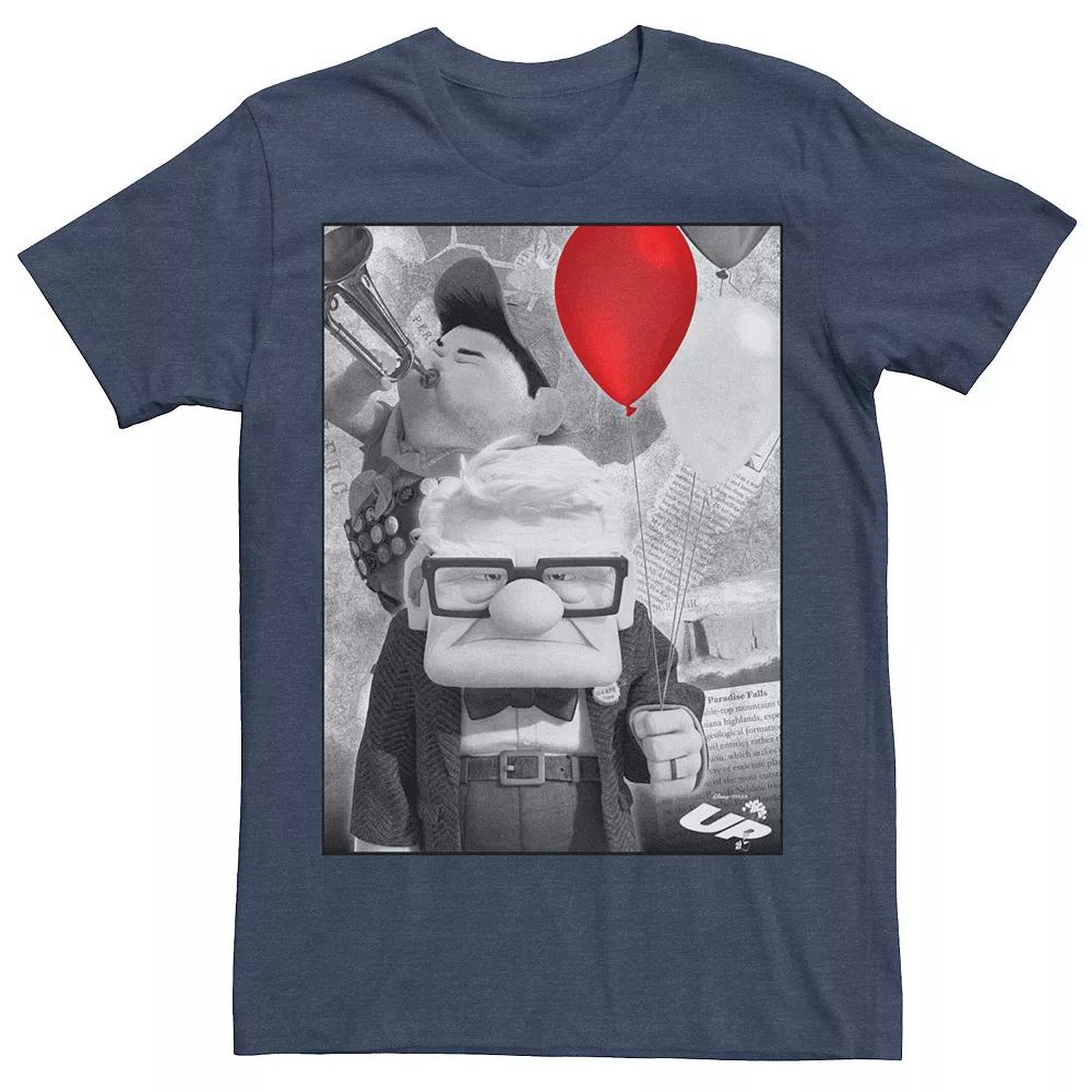 Disney / Pixar's Up Men's Carl Russell Trumpet Red Balloon Graphic Tee, Size: Large, Navy Grey Product Image