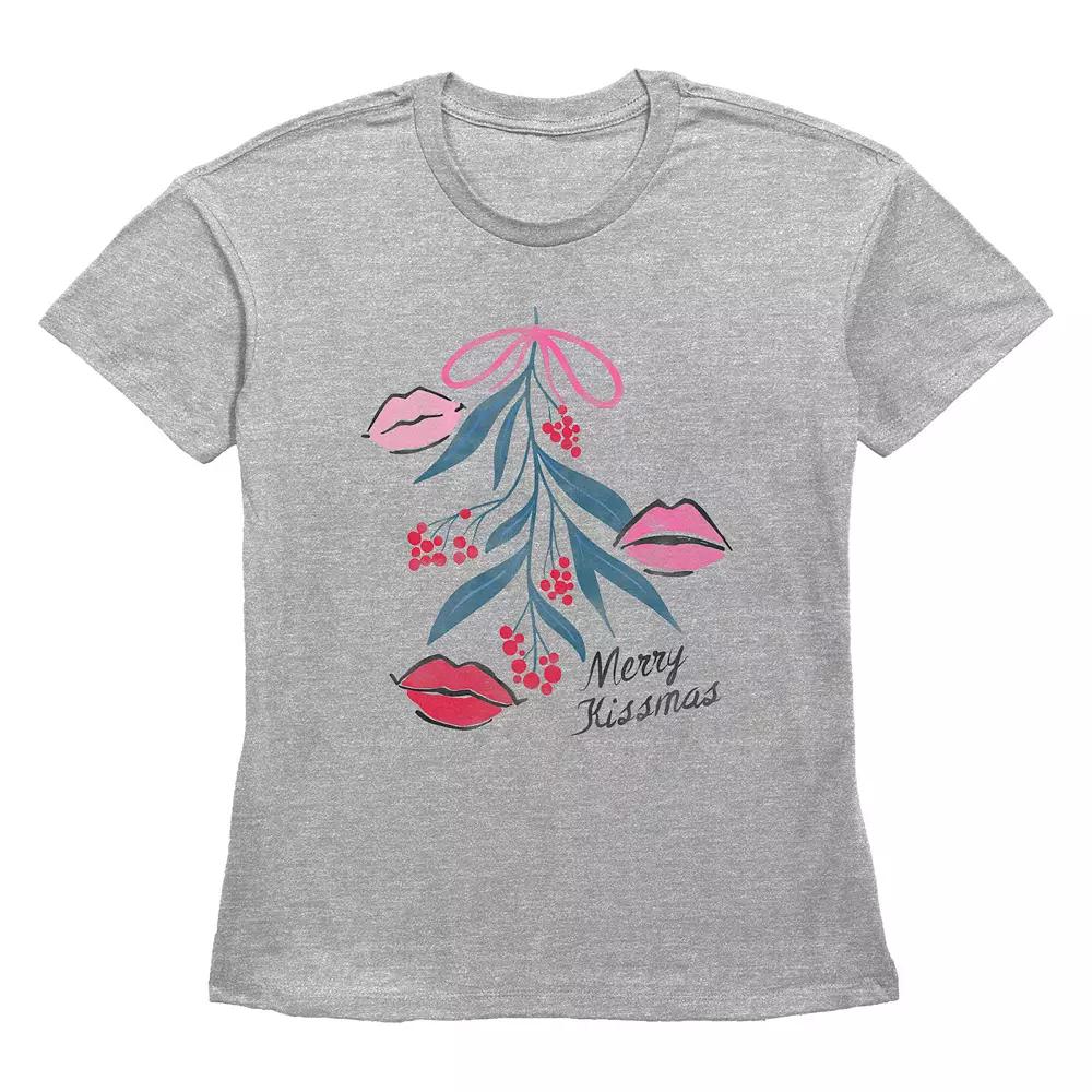 Women's Mistletoe Merry Kissmas Graphic Tee, Size: Medium, Grey Gray Product Image