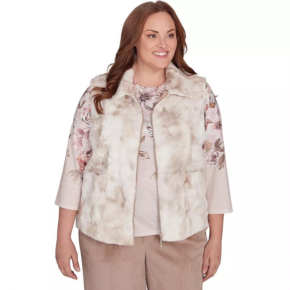 Plus Size Alfred Dunner Faux Fur Beige Vest, Women's, Size: 1XL, Fawn Product Image