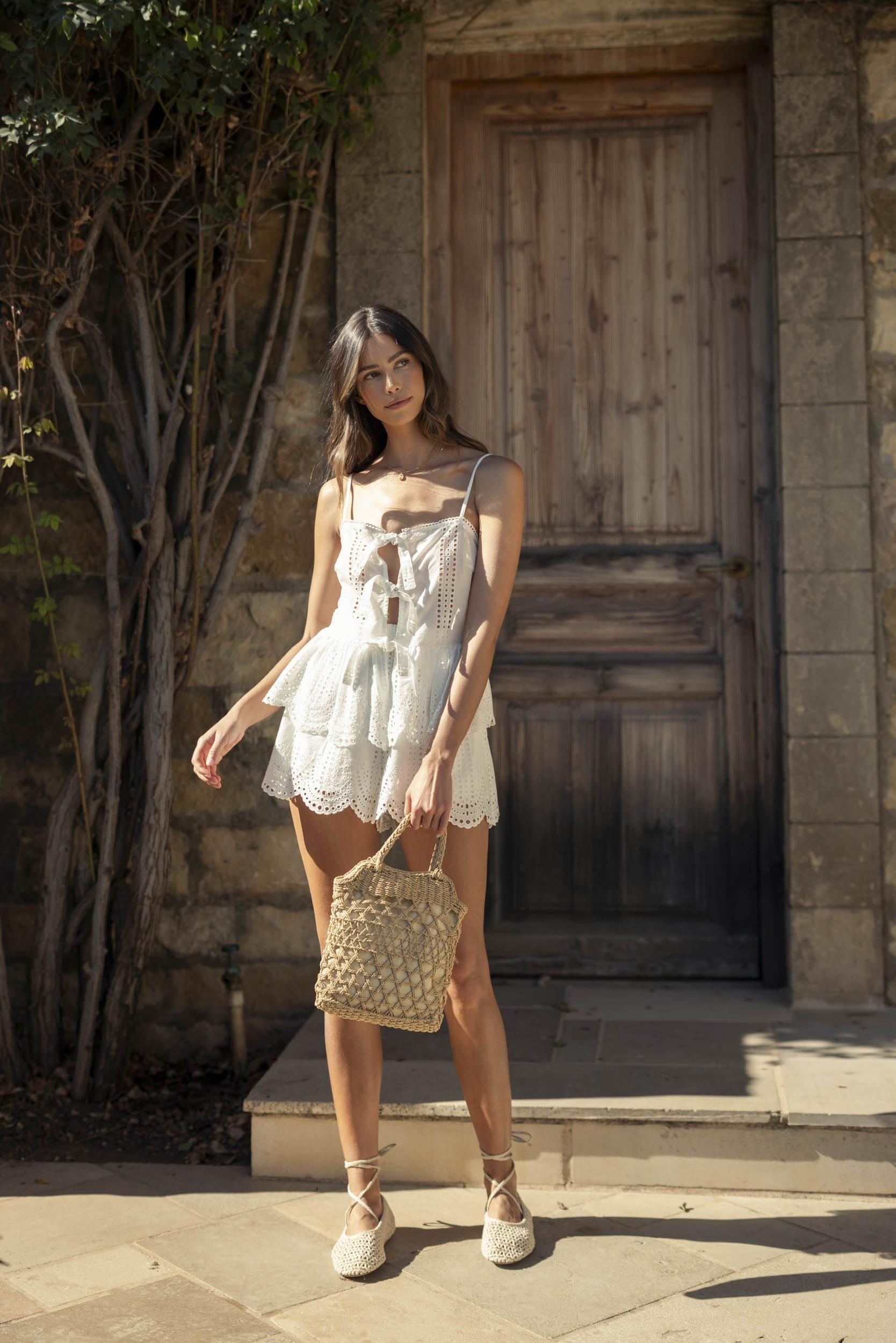 White Eyelet Lace Bow-Tie Two-Piece Set Product Image