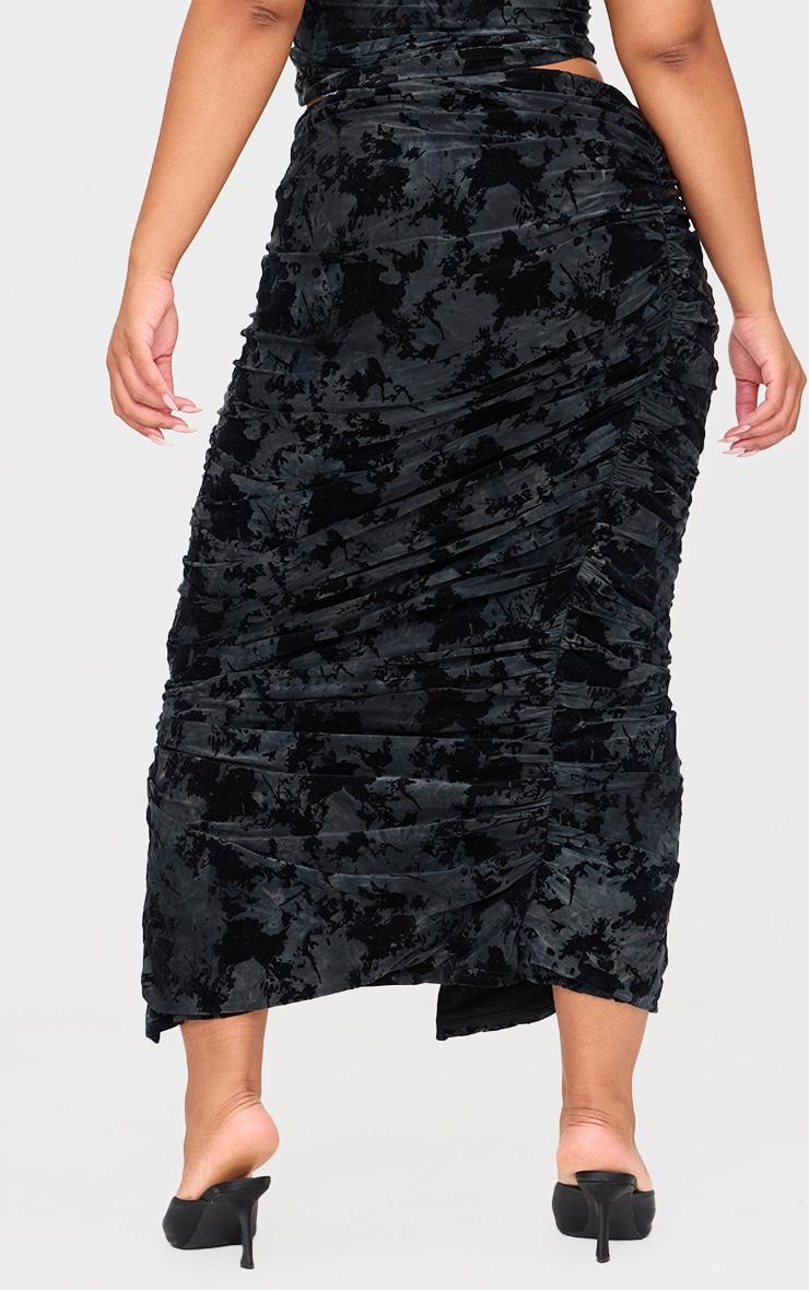 Plus Black Devore Ruched Maxi Skirt Product Image