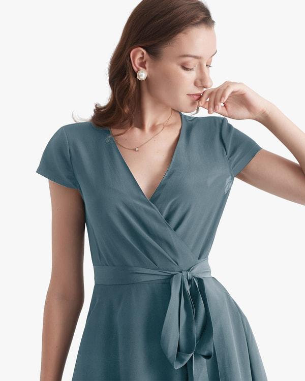 Figure Flattering Silk Wrap Dress Product Image