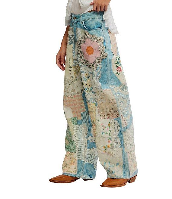Free People We The Free Illusions Patchwork Printed Low Rise Barrel Leg Jeans Product Image