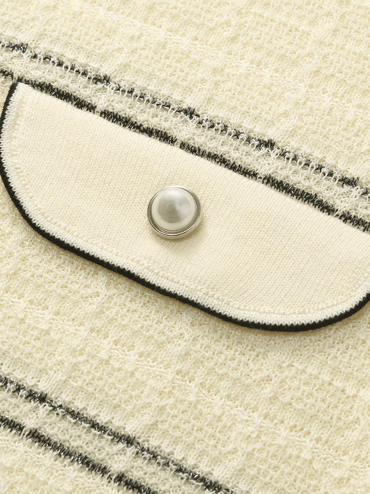 Contrast Trim Striped Knit Top And Half Skirt Two-Piece Set Product Image