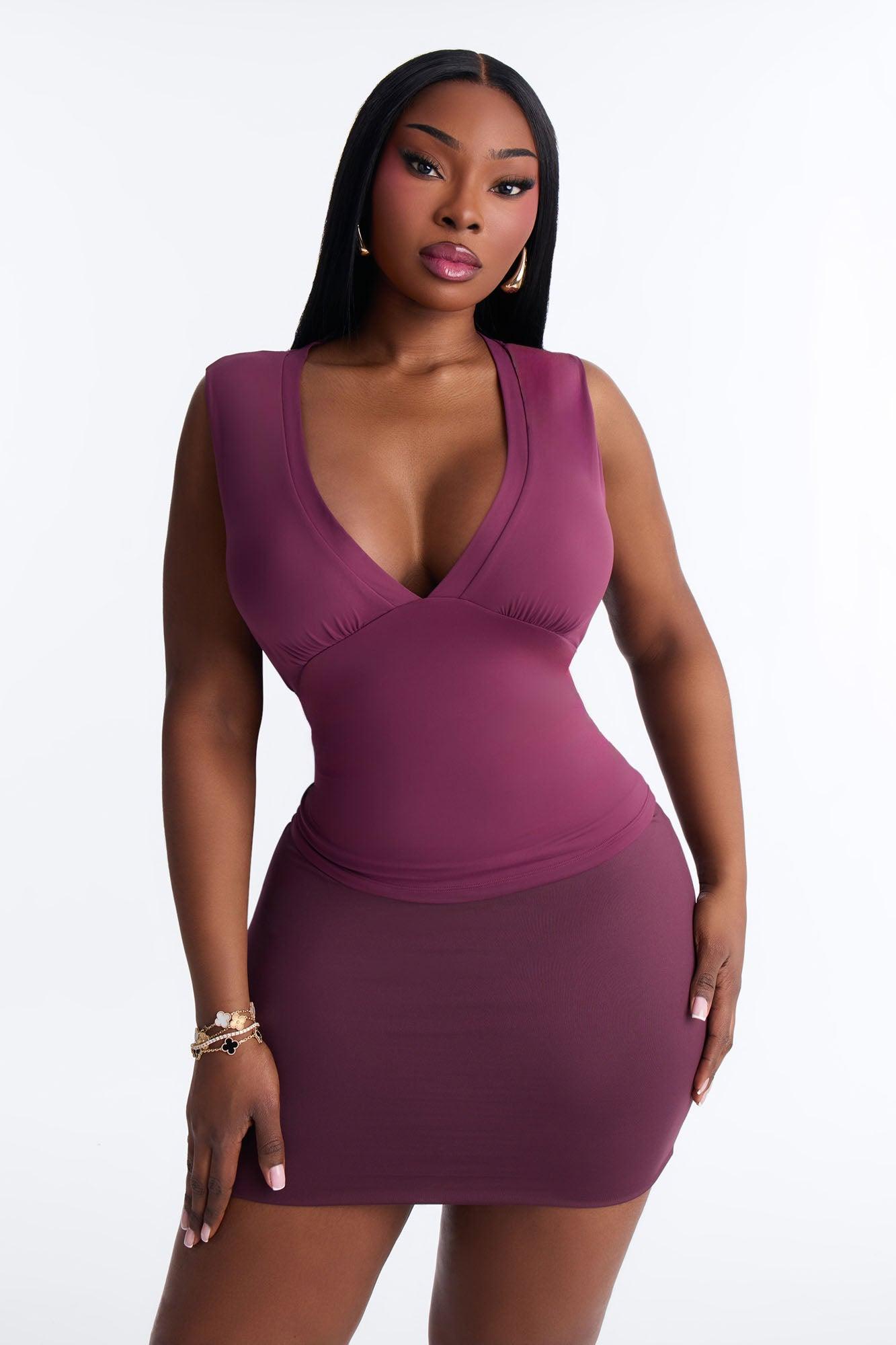 Second Skin Deep V Neck Sleeveless Top - Plum Female Product Image
