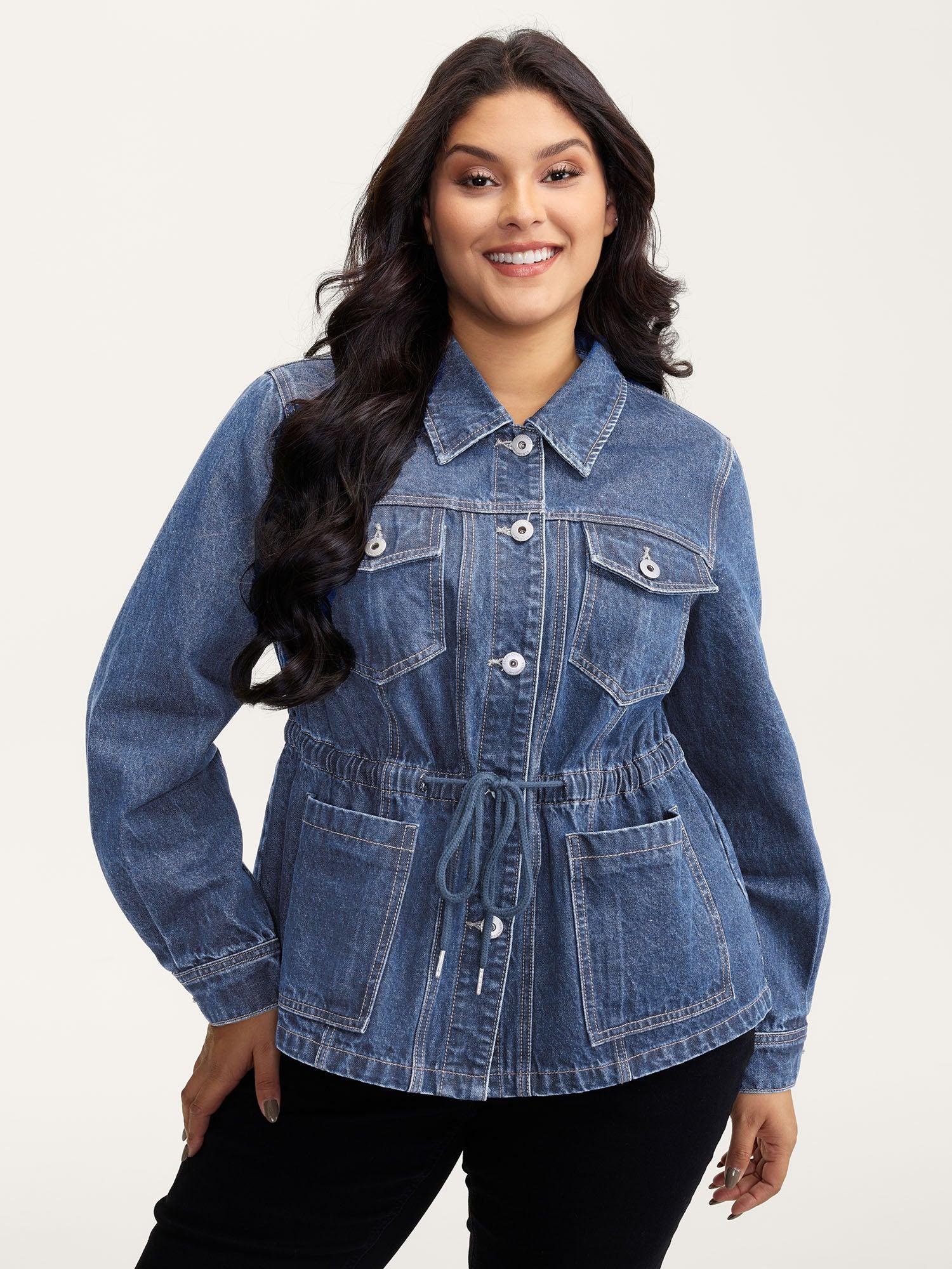 Supersoft Stretchy Waist Button-Down Denim Jacket Female Product Image
