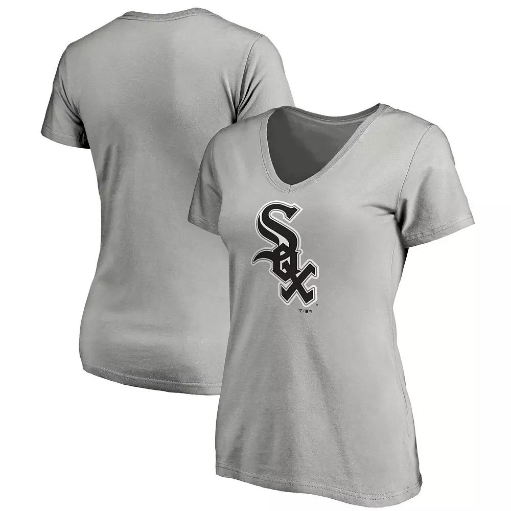 Women's Fanatics Branded Heathered Gray Chicago White Sox Core Official Logo V-Neck T-Shirt,  Product Image