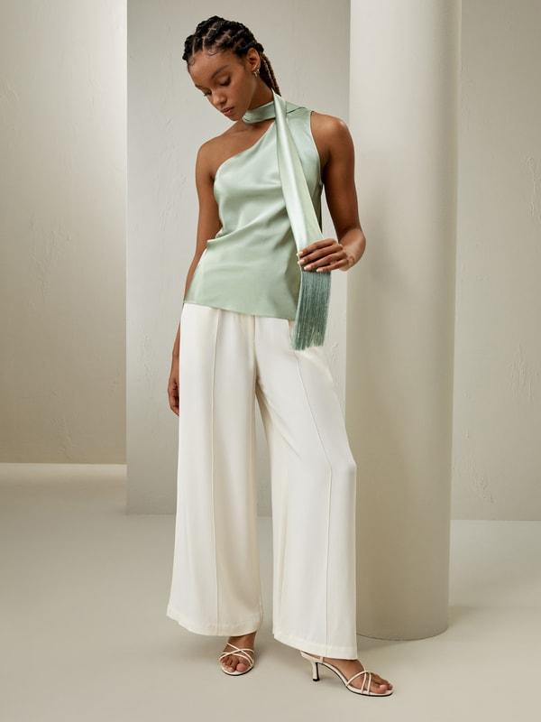 One-shoulder Top With Tassel Scarf Product Image