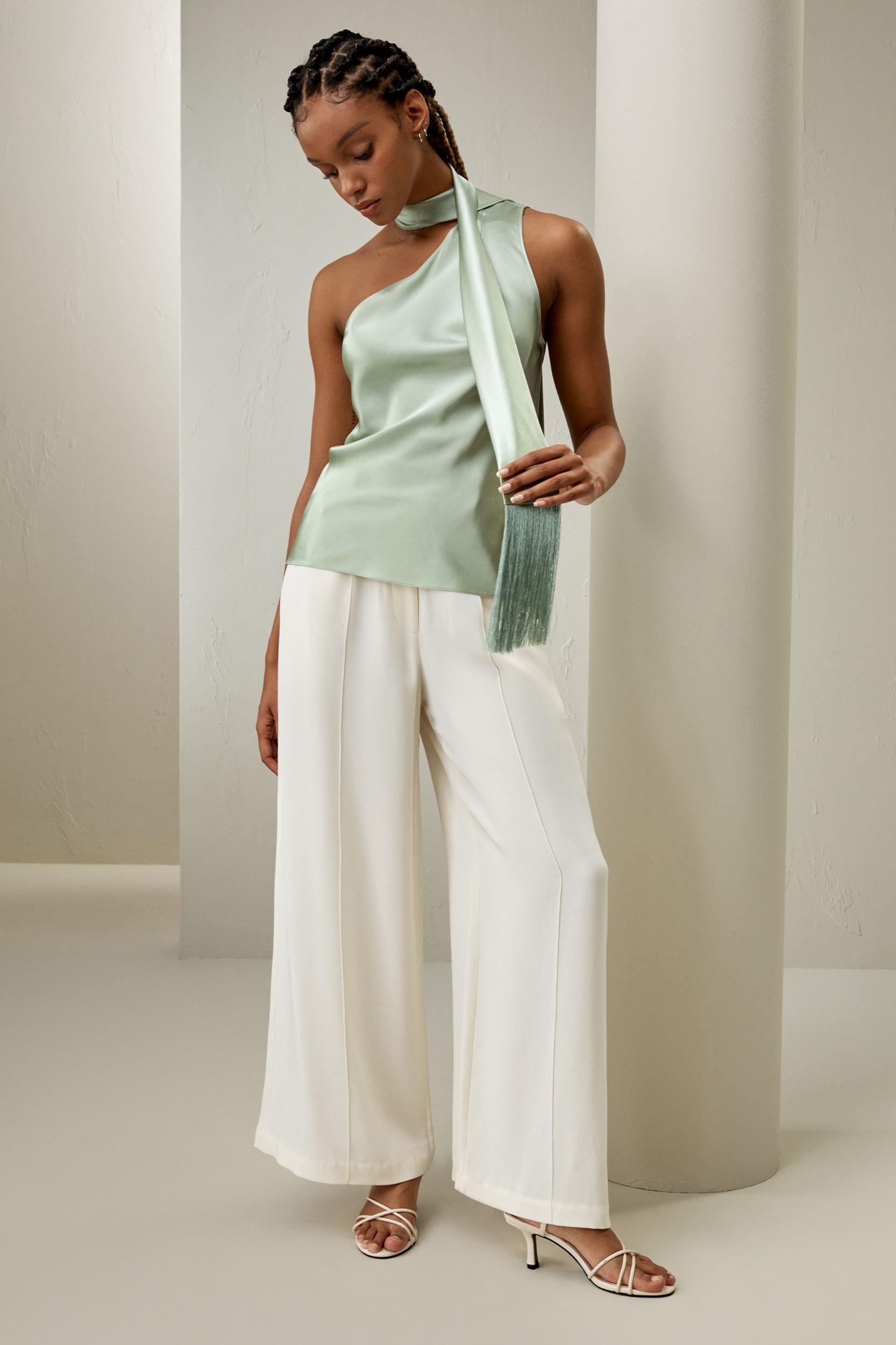 One-shoulder Top With Tassel Scarf Product Image