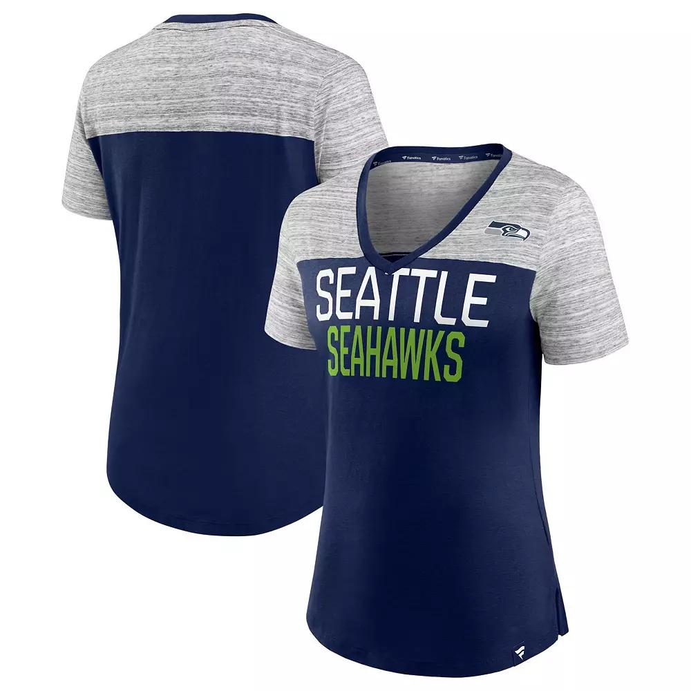 Women's Fanatics Branded College Navy/Heathered Gray Seattle Seahawks Close Quarters V-Neck T-Shirt,  Product Image