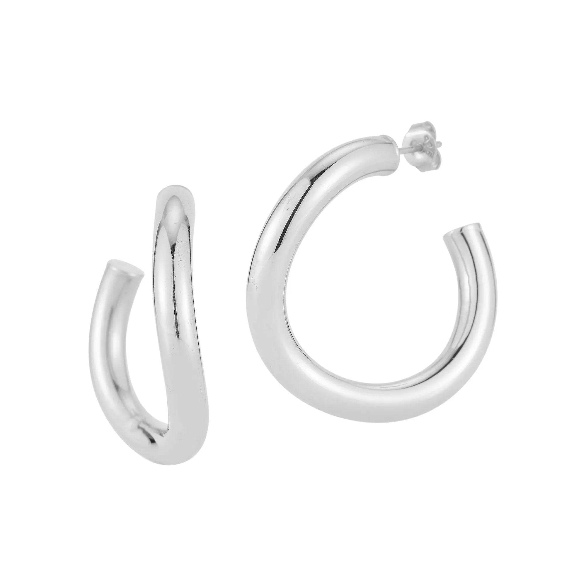 Sunkissed Sterling 14k Gold Over Large Wave Tube Hoop Earrings, Women's, Silver Tone Product Image